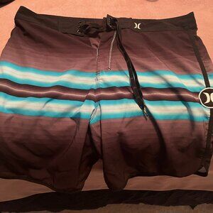 Hurley Swim Trunks Adult 34 Black Logo Board Shorts Drawstring Suit Surfing Mens